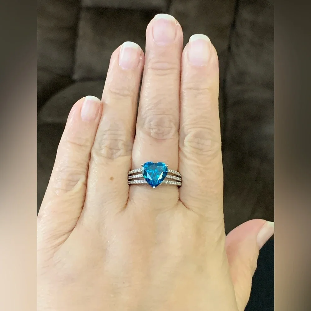 Bella Luce Blue And White Rhodium Over Sterling Silver Heart Ring 4.05ctw
